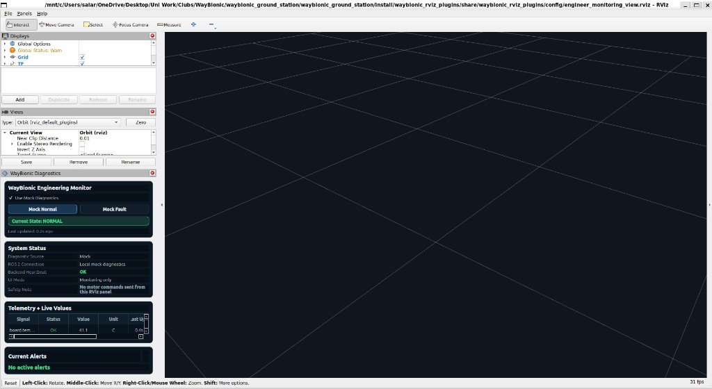 WayBionic Engineering Monitor showing a mock normal state in RViz.